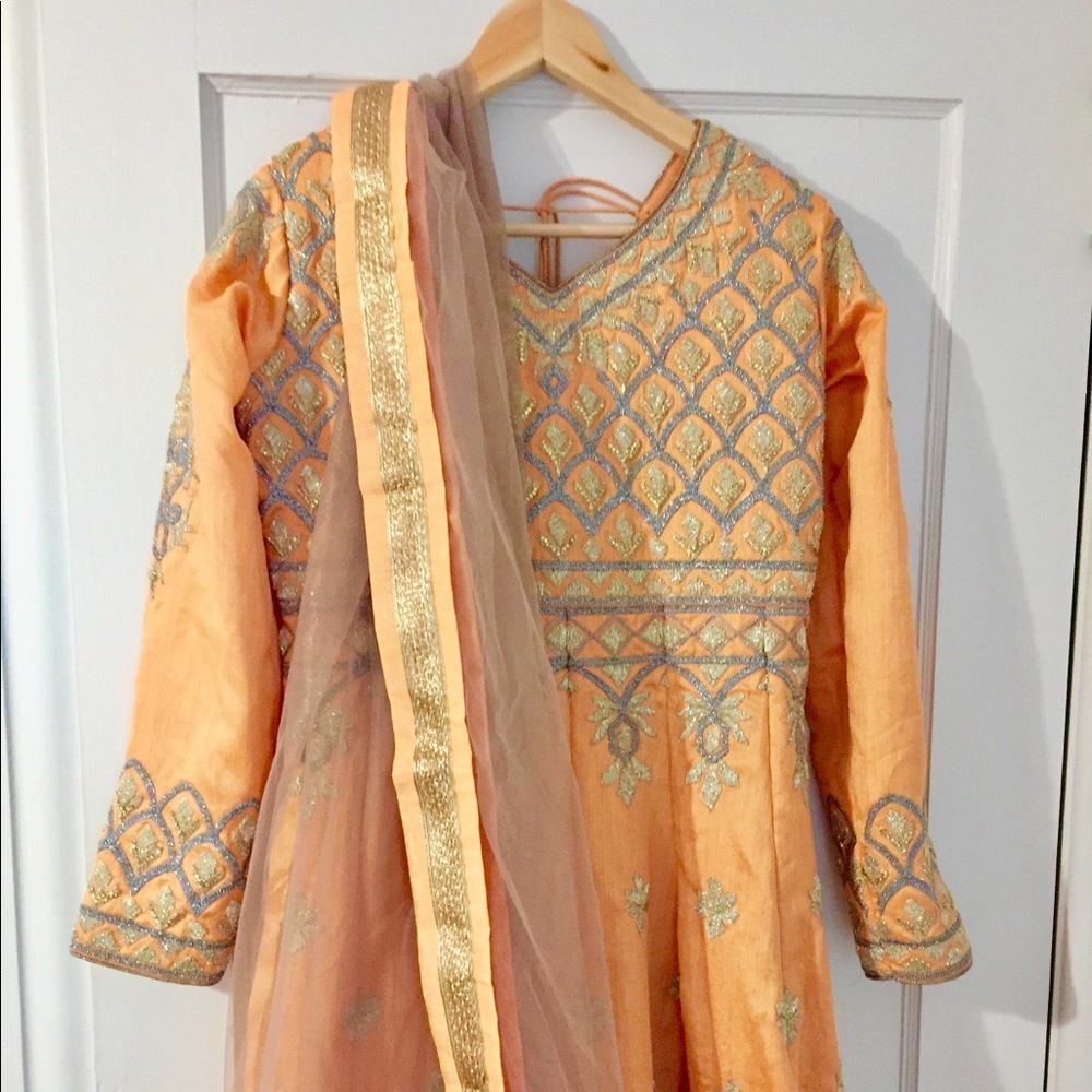 3 piece Anarkali Suit Peach Wedding/Occasion/Party